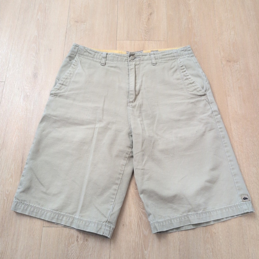 Y2K Quiksilver Mens Khaki Tan Cotton Chino Shorts Size 30 Surf Casual Skater